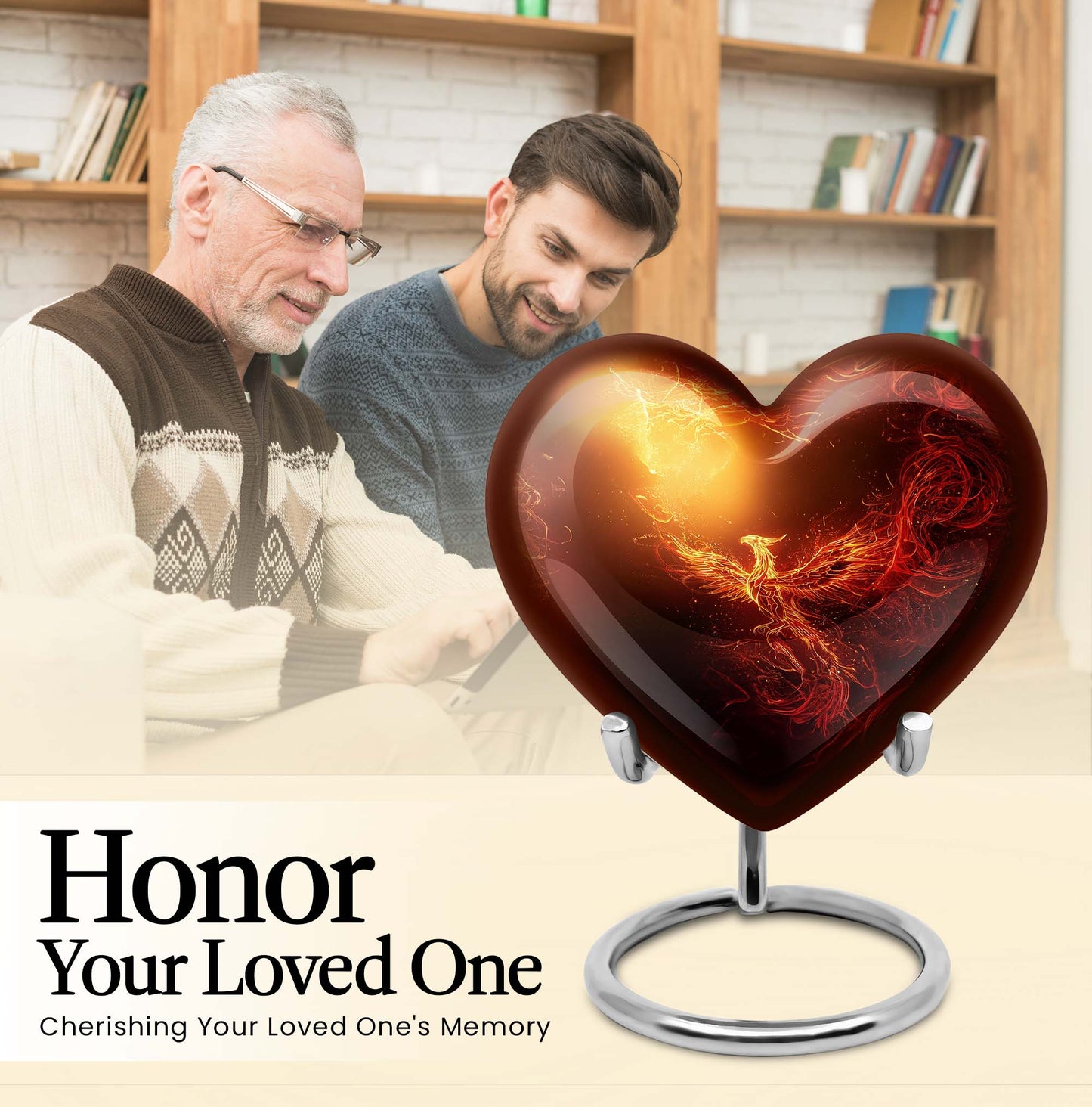 10-inch Phoenix heart-shaped burial urn, personalized engraving, suitable for adult male and female.