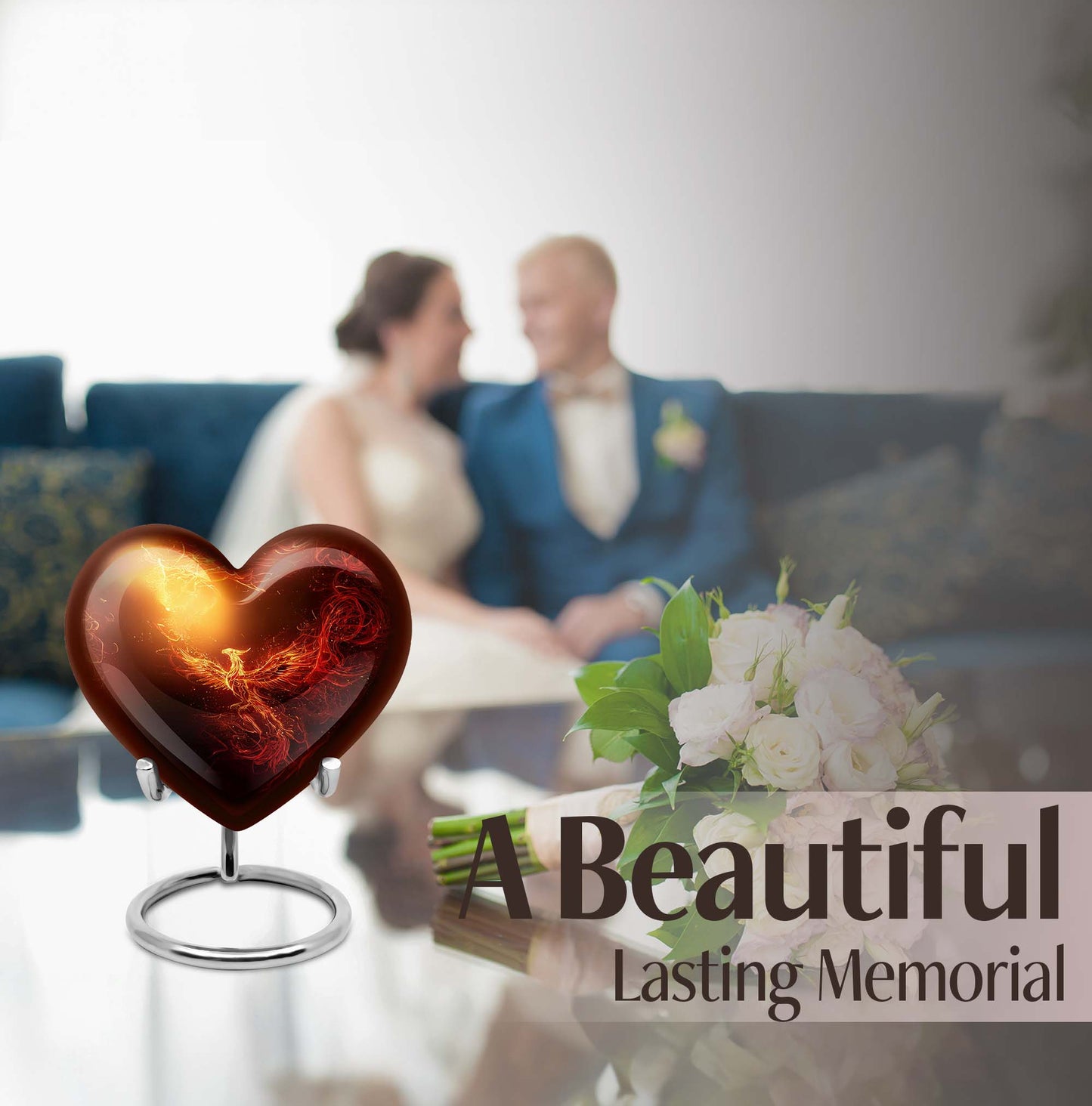 10-inch Phoenix heart-shaped burial urn, personalized engraving, suitable for adult male and female.