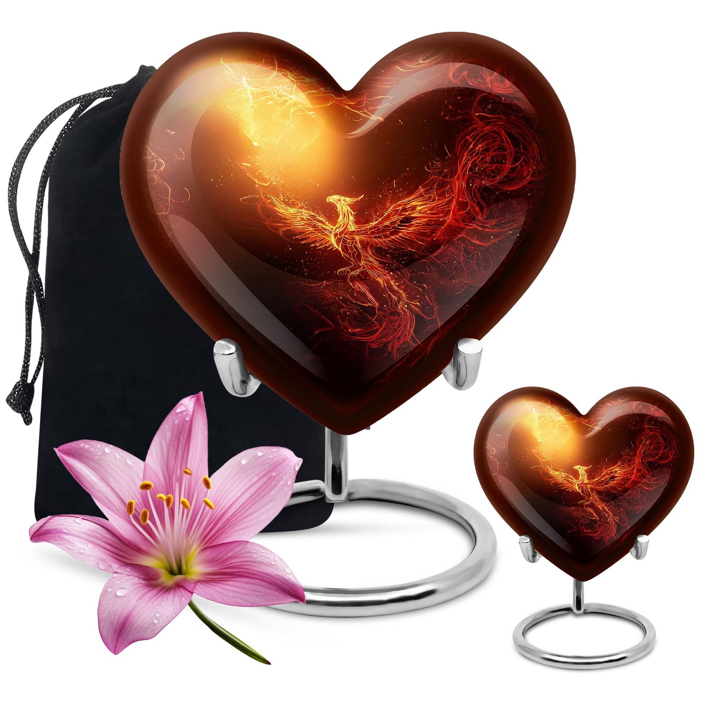 10-inch Phoenix heart-shaped burial urn, personalized engraving, suitable for adult male and female.