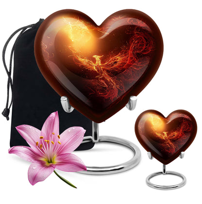 10-inch Phoenix heart-shaped burial urn, personalized engraving, suitable for adult male and female.