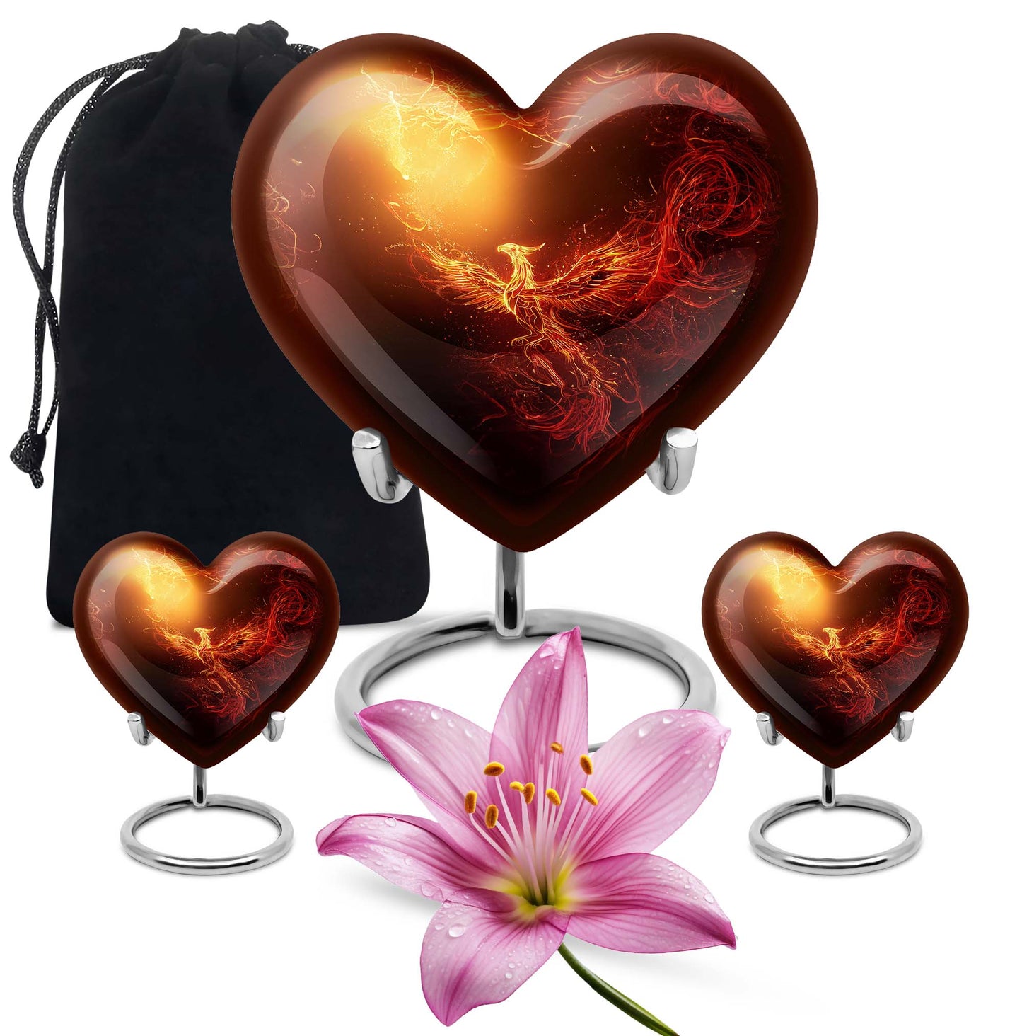 10-inch Phoenix heart-shaped burial urn, personalized engraving, suitable for adult male and female.