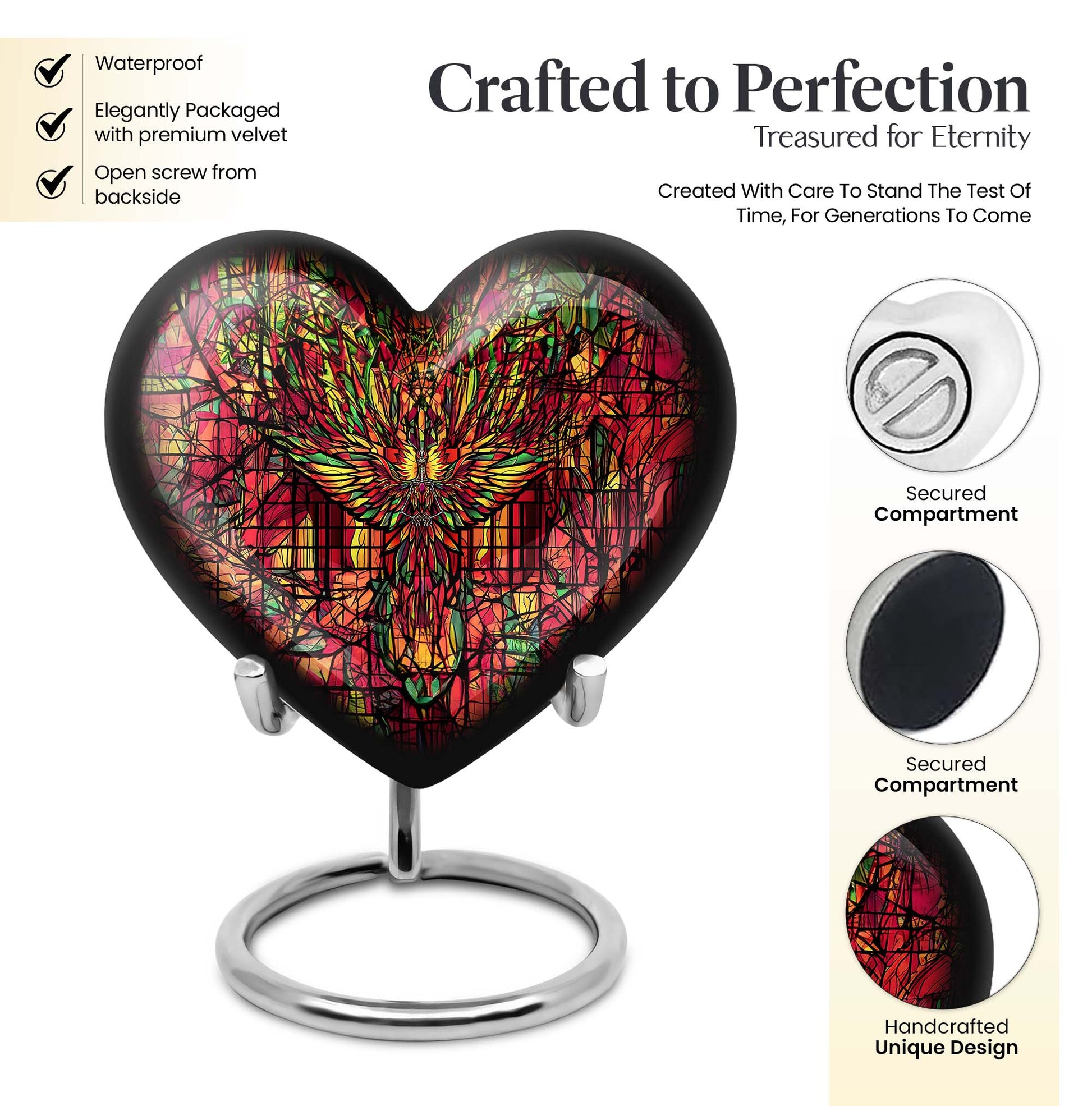 10 inch heart-shaped Phoenix Urn, 