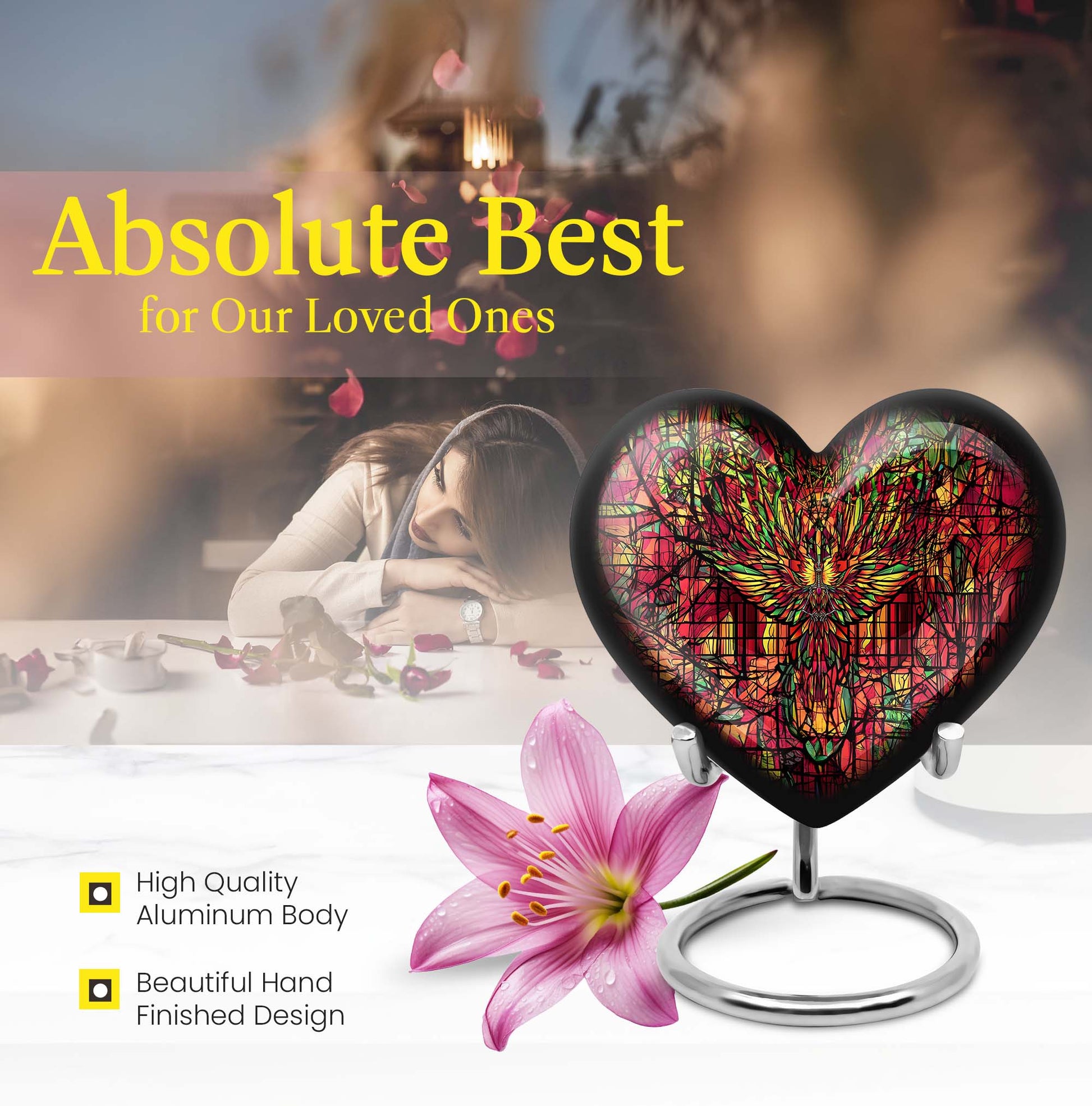 10 inch heart-shaped Phoenix Urn, 