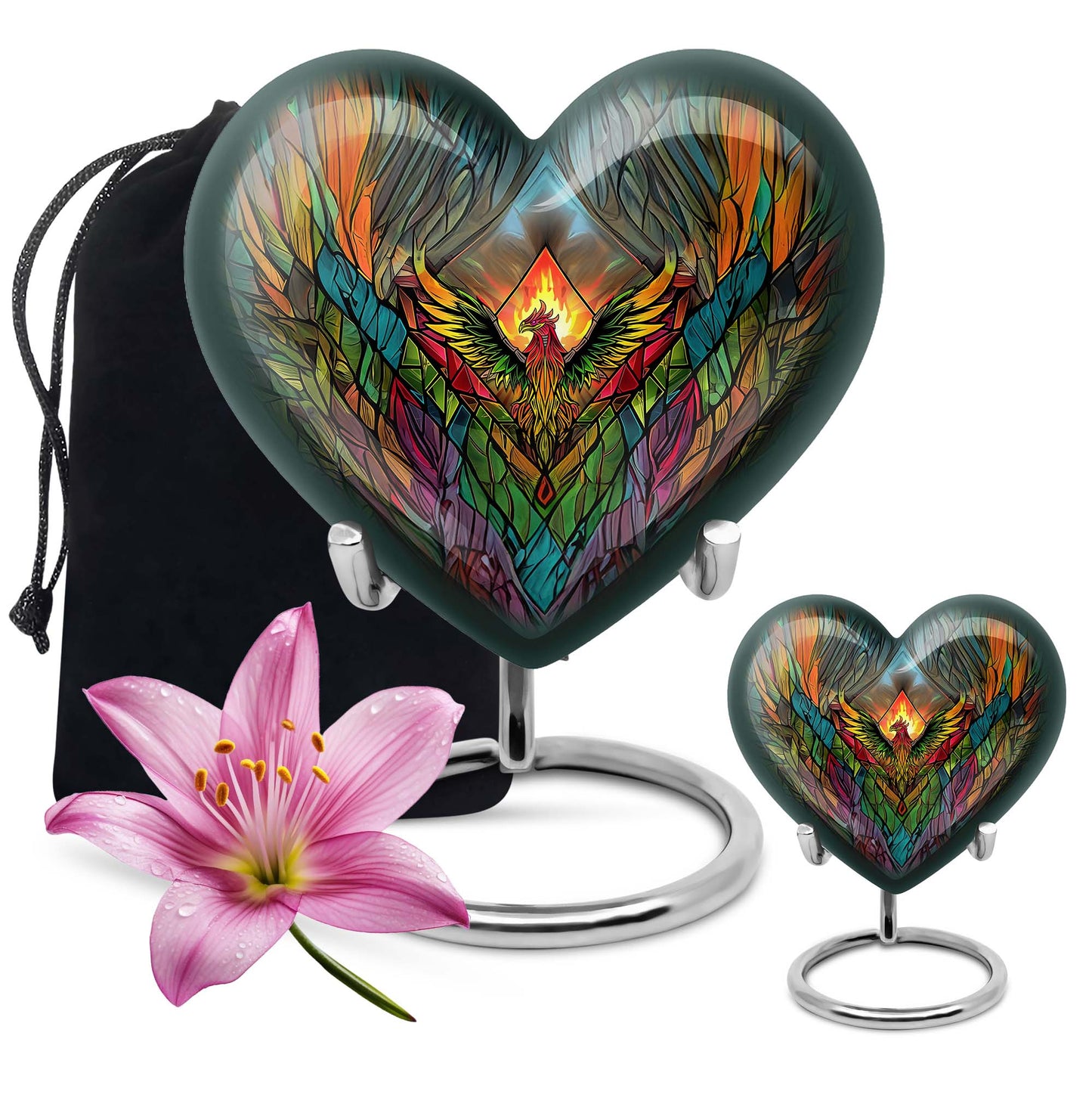 heart-shaped phoenix urn.