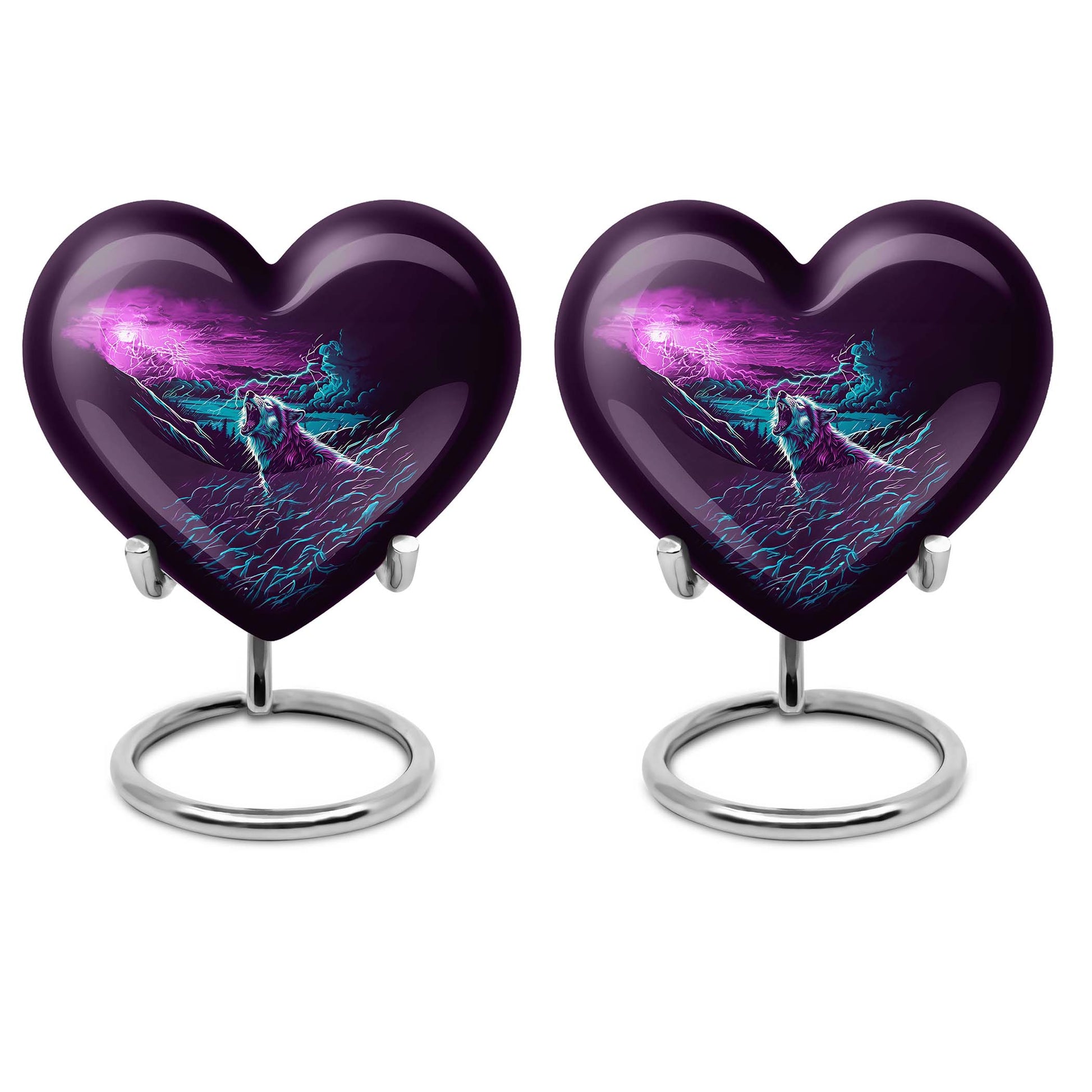 Wolf-themed heart aluminium urn for ashes