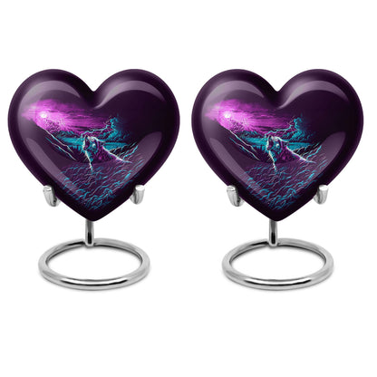 Wolf-themed heart aluminium urn for ashes