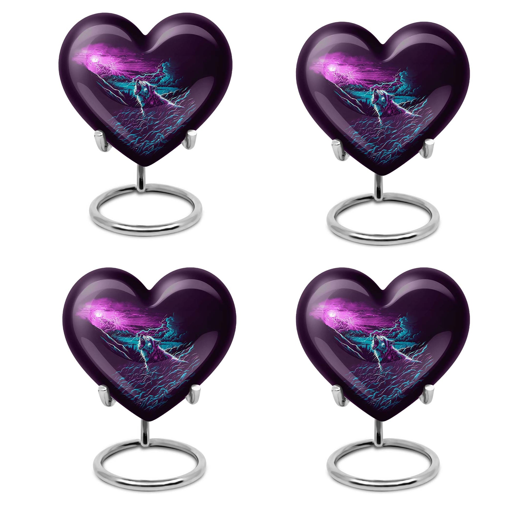 Wolf-themed heart aluminium urn for ashes