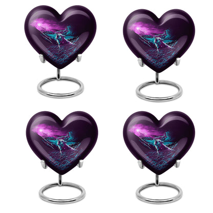 Wolf-themed heart aluminium urn for ashes
