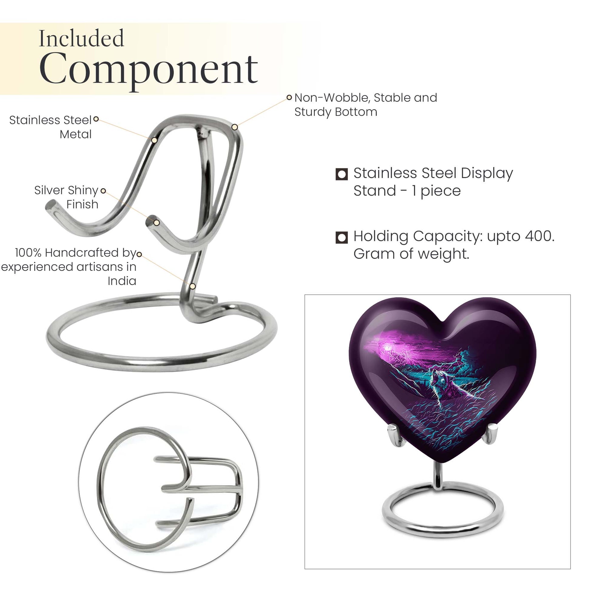 Wolf-themed heart aluminium urn for ashes