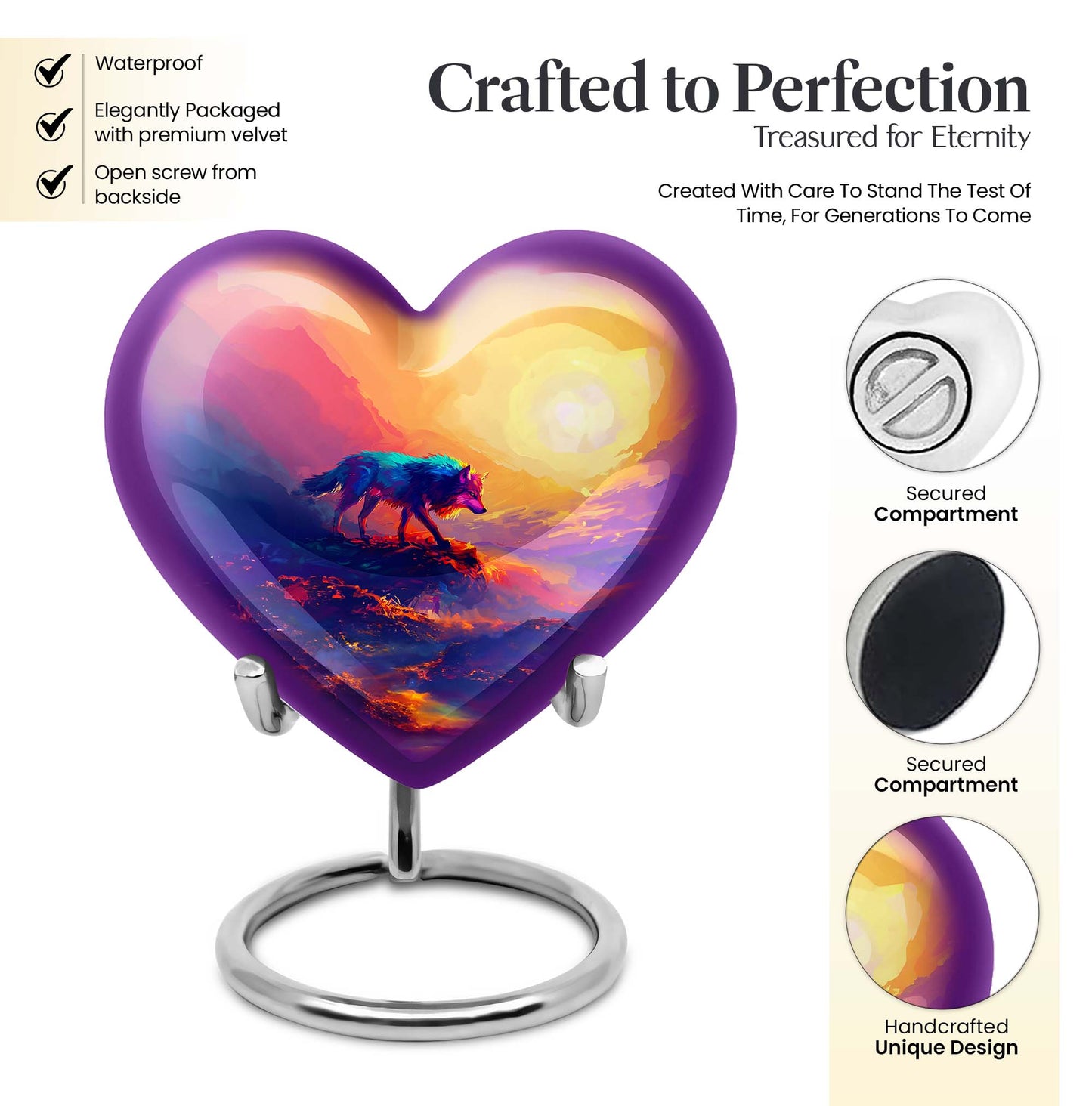 heart-shaped wolf urn