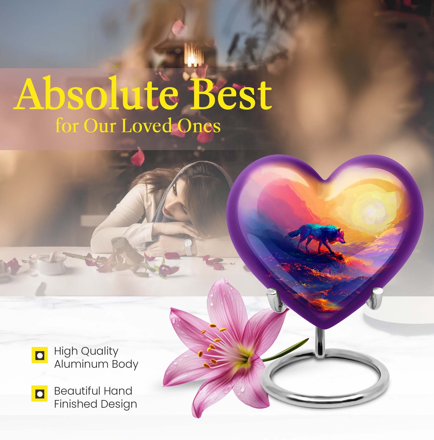 heart-shaped wolf urn
