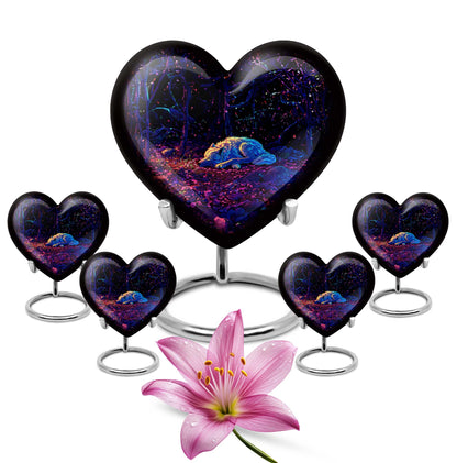 Heart-shaped 10-inch wolf urn, large aluminum cremation urn for adult ashes with customization option