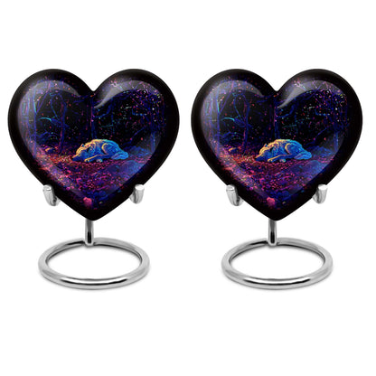 Heart-shaped 10-inch wolf urn, large aluminum cremation urn for adult ashes with customization option