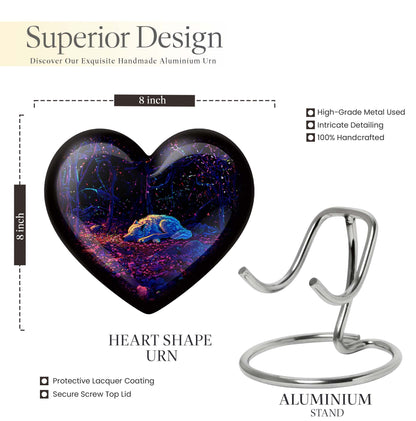 Heart-shaped 10-inch wolf urn, large aluminum cremation urn for adult ashes with customization option