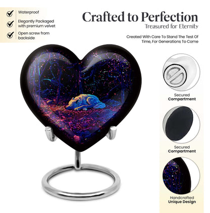 Heart-shaped 10-inch wolf urn, large aluminum cremation urn for adult ashes with customization option