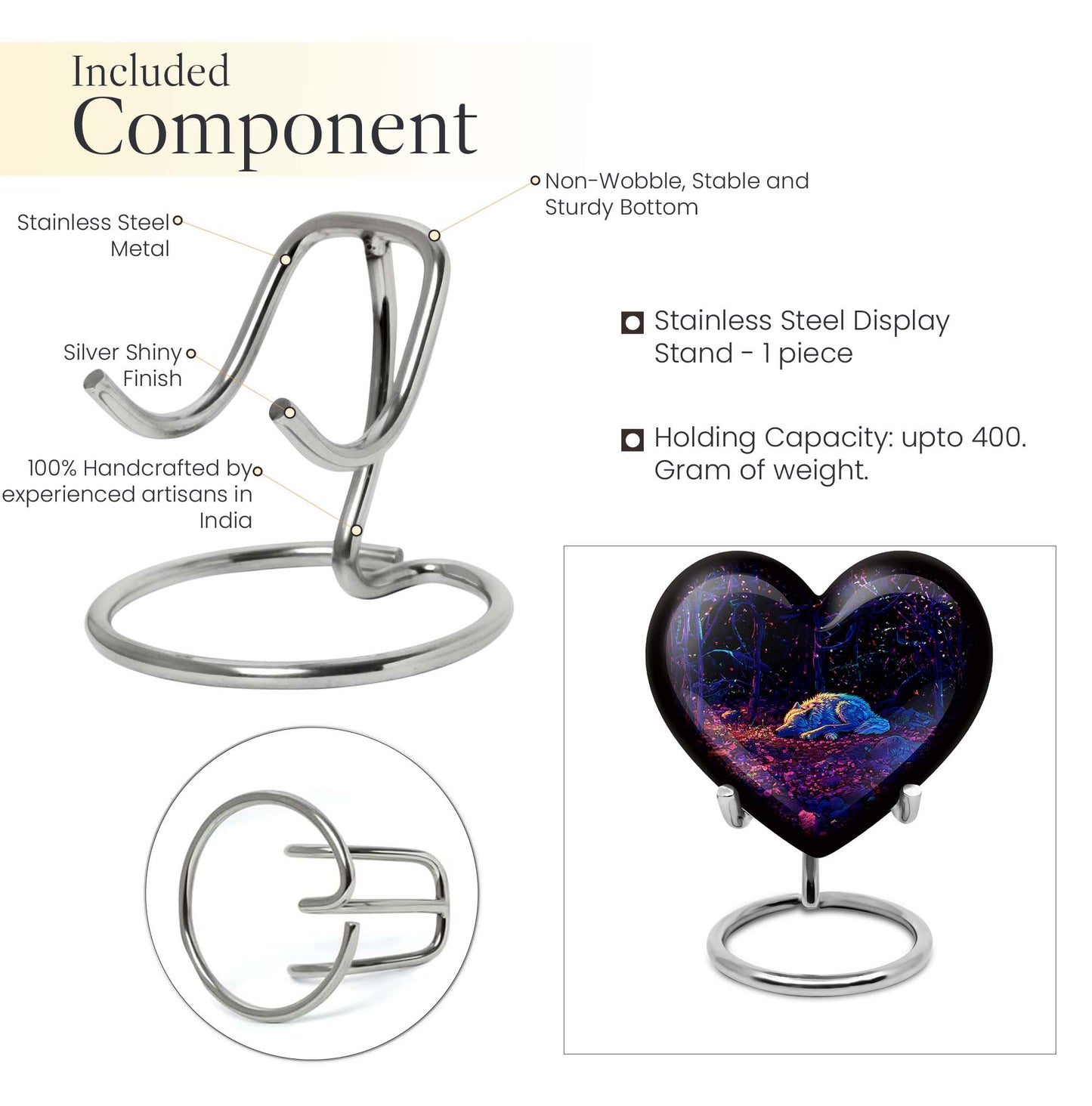 Heart-shaped 10-inch wolf urn, large aluminum cremation urn for adult ashes with customization option