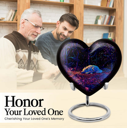 Heart-shaped 10-inch wolf urn, large aluminum cremation urn for adult ashes with customization option