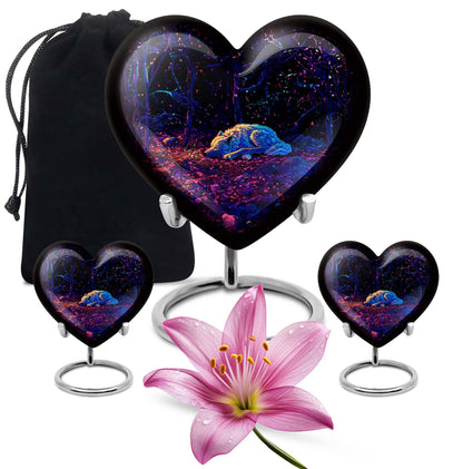 Heart-shaped 10-inch wolf urn, large aluminum cremation urn for adult ashes with customization option
