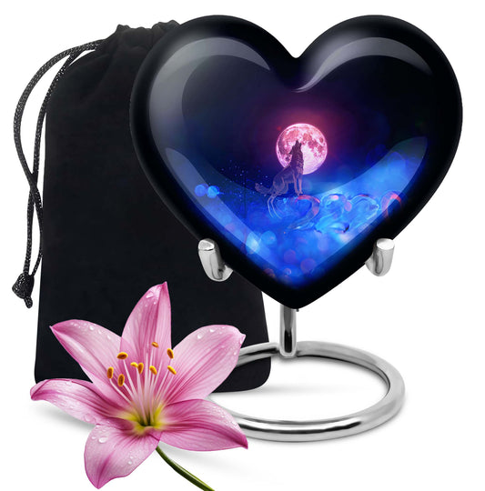 10-inch heart-shaped wolf urn, aluminium funeral cremation urns for women