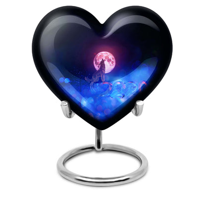 10-inch heart-shaped wolf urn, aluminium funeral cremation urns for women
