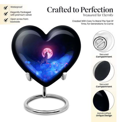 10-inch heart-shaped wolf urn, aluminium funeral cremation urns for women