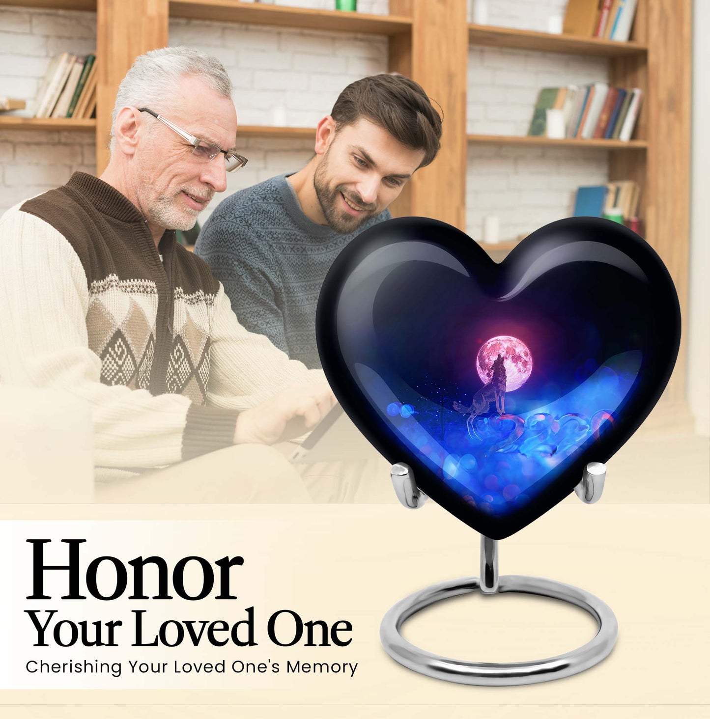 10-inch heart-shaped wolf urn, aluminium funeral cremation urns for women