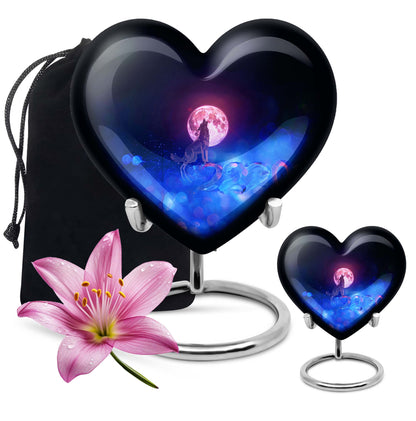 10-inch heart-shaped wolf urn, aluminium funeral cremation urns for women