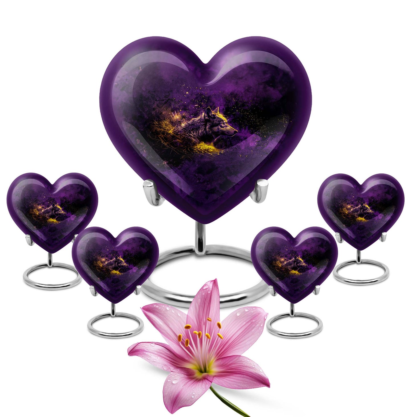 10-inch heart-shaped wolf urn