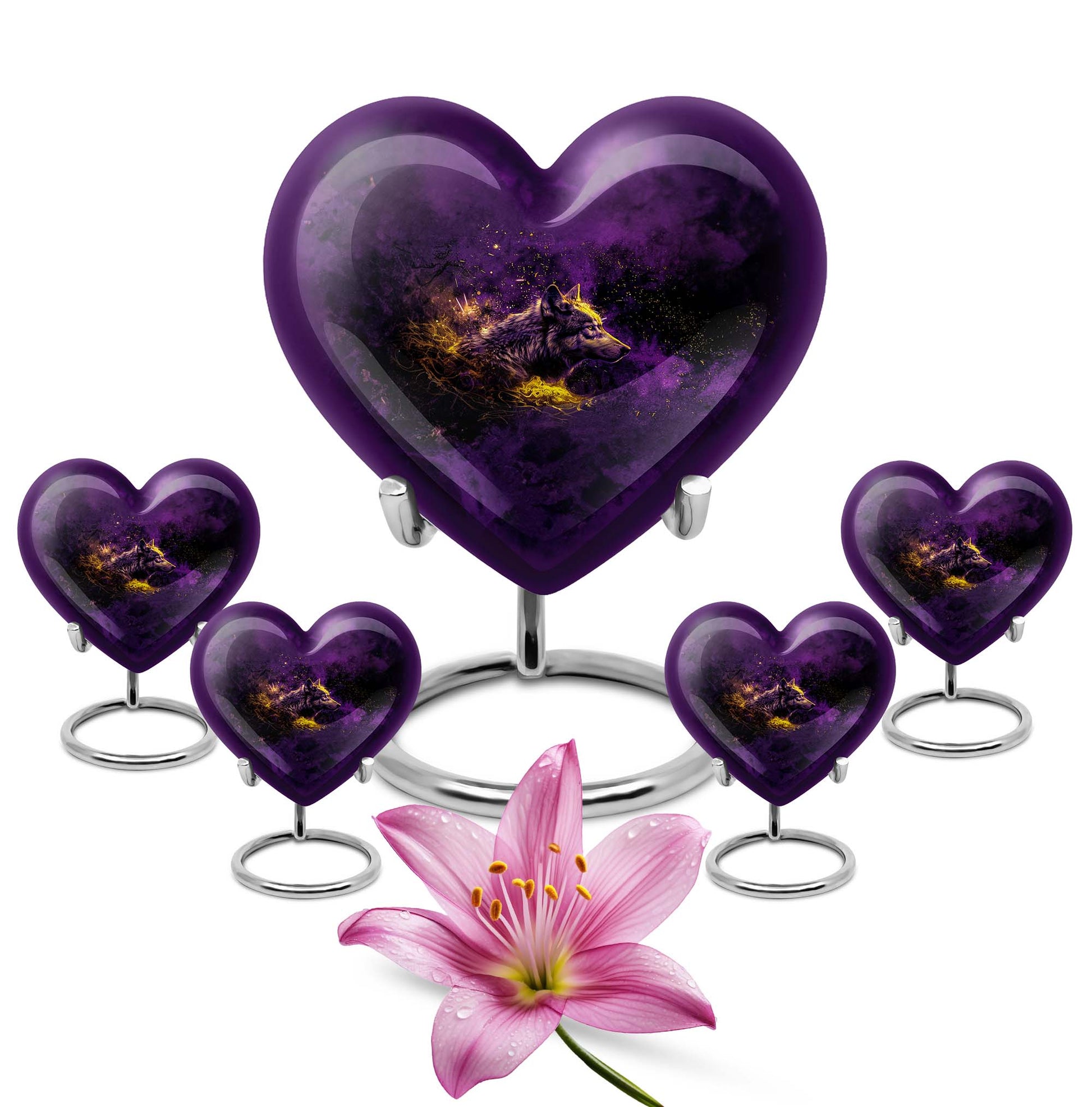 10-inch heart-shaped wolf urn