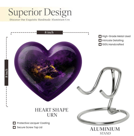 10-inch heart-shaped wolf urn