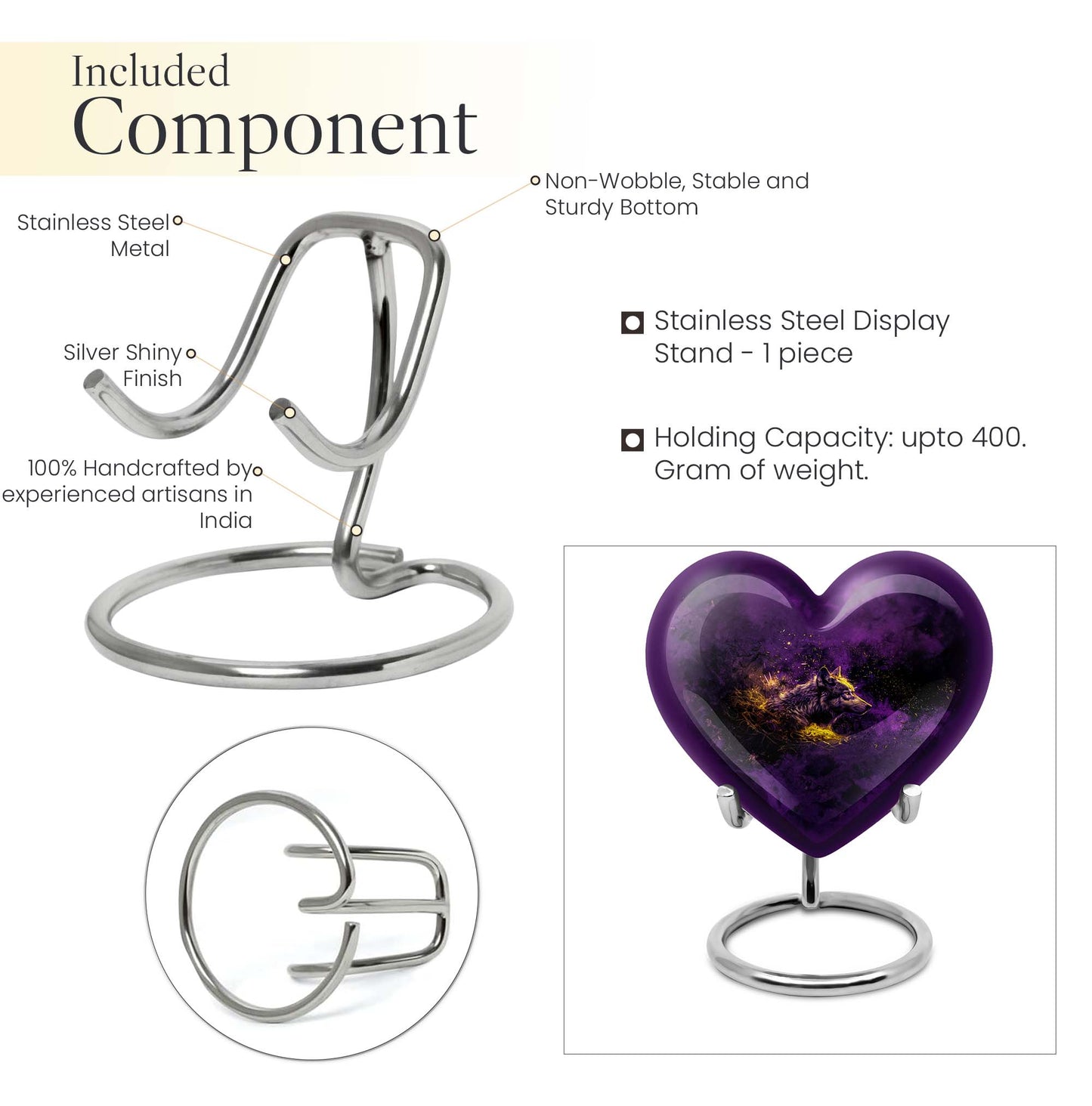 10-inch heart-shaped wolf urn