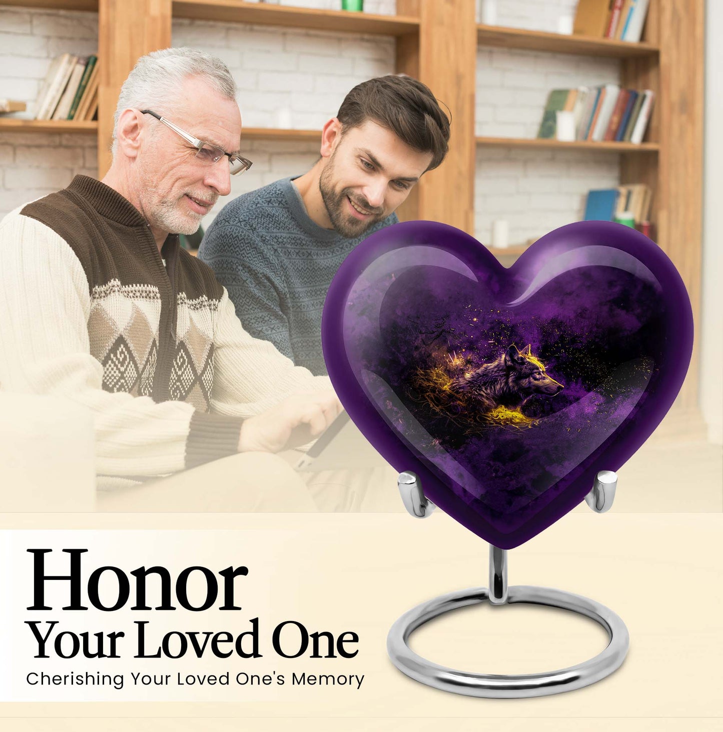 10-inch heart-shaped wolf urn