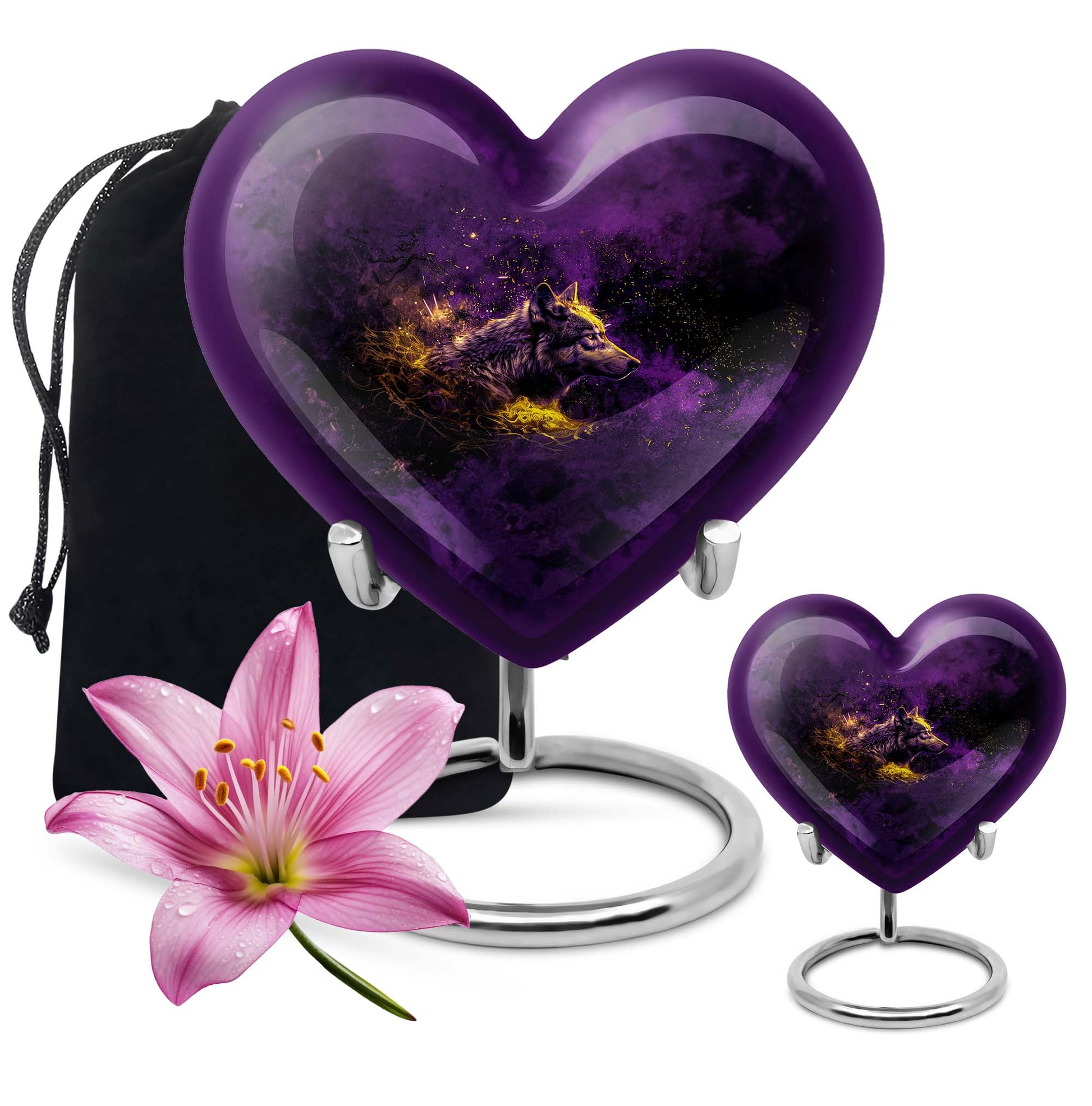 10-inch heart-shaped wolf urn