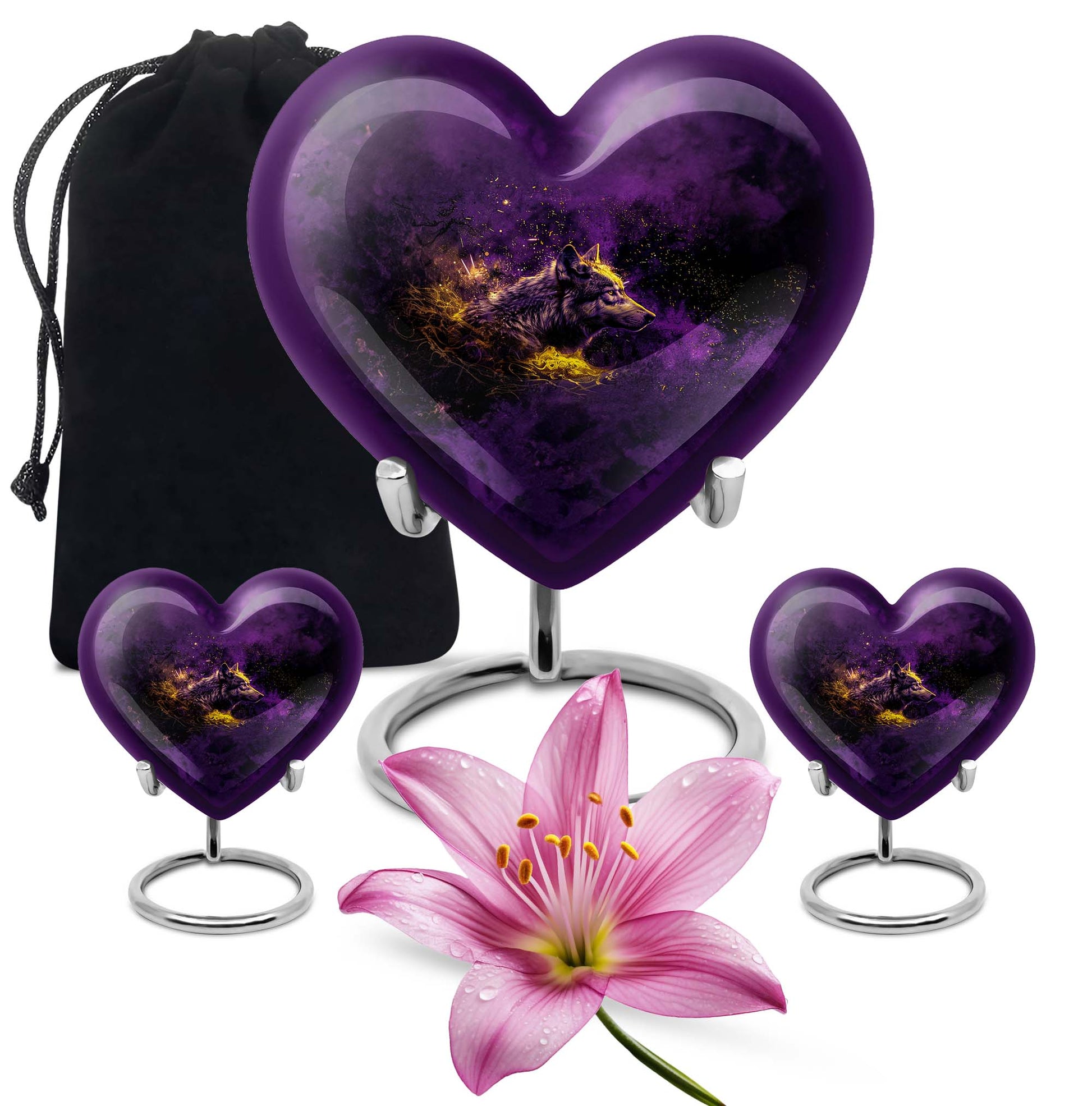 10-inch heart-shaped wolf urn