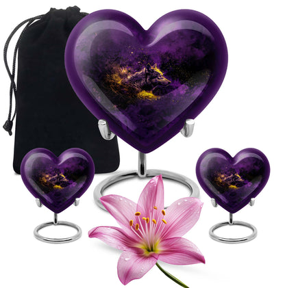 10-inch heart-shaped wolf urn