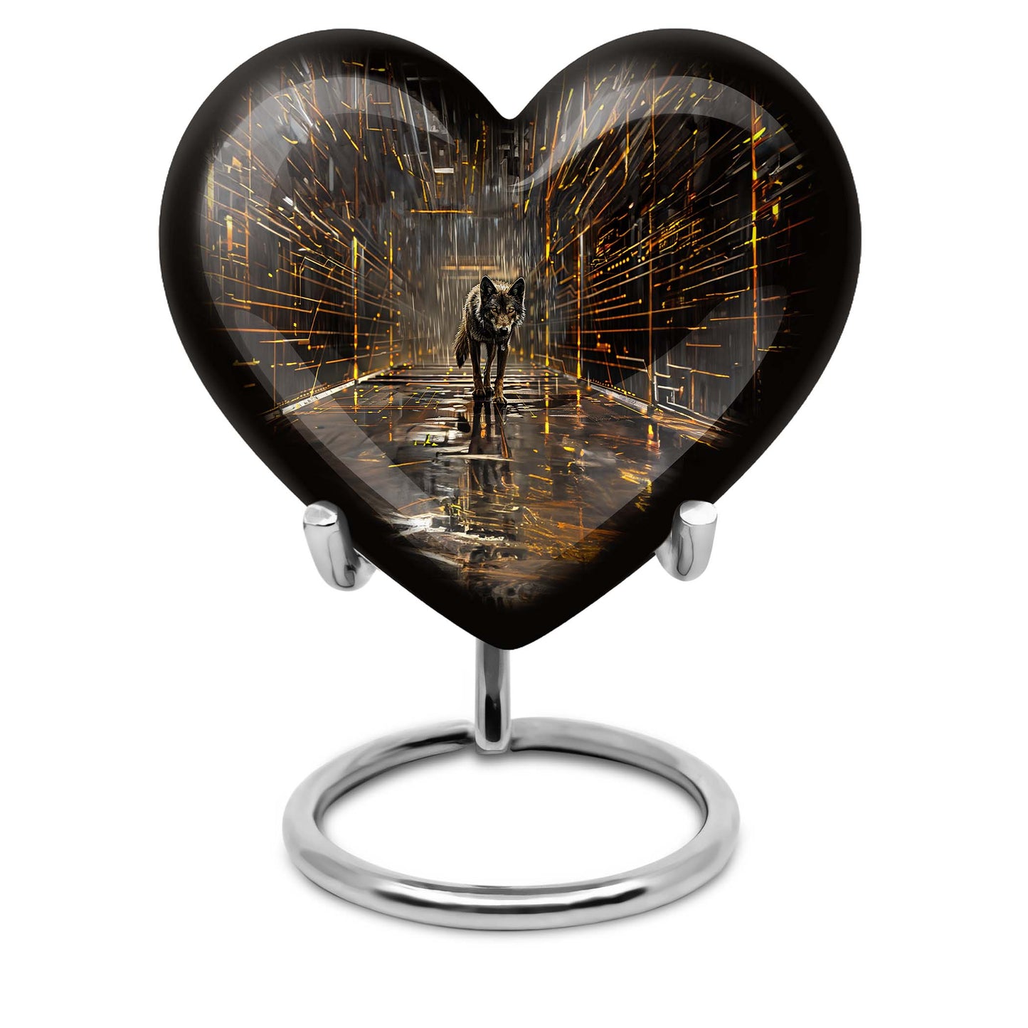 heart-shaped wolf urn