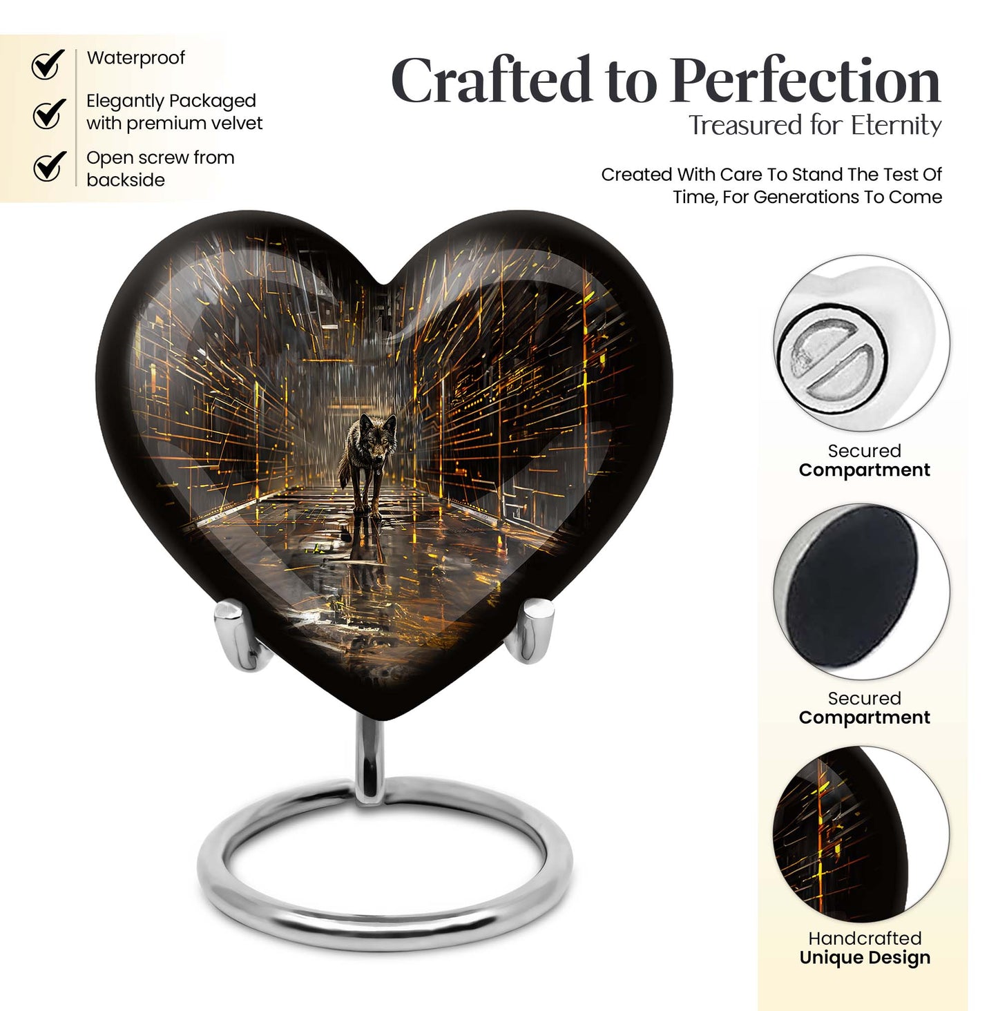 heart-shaped wolf urn