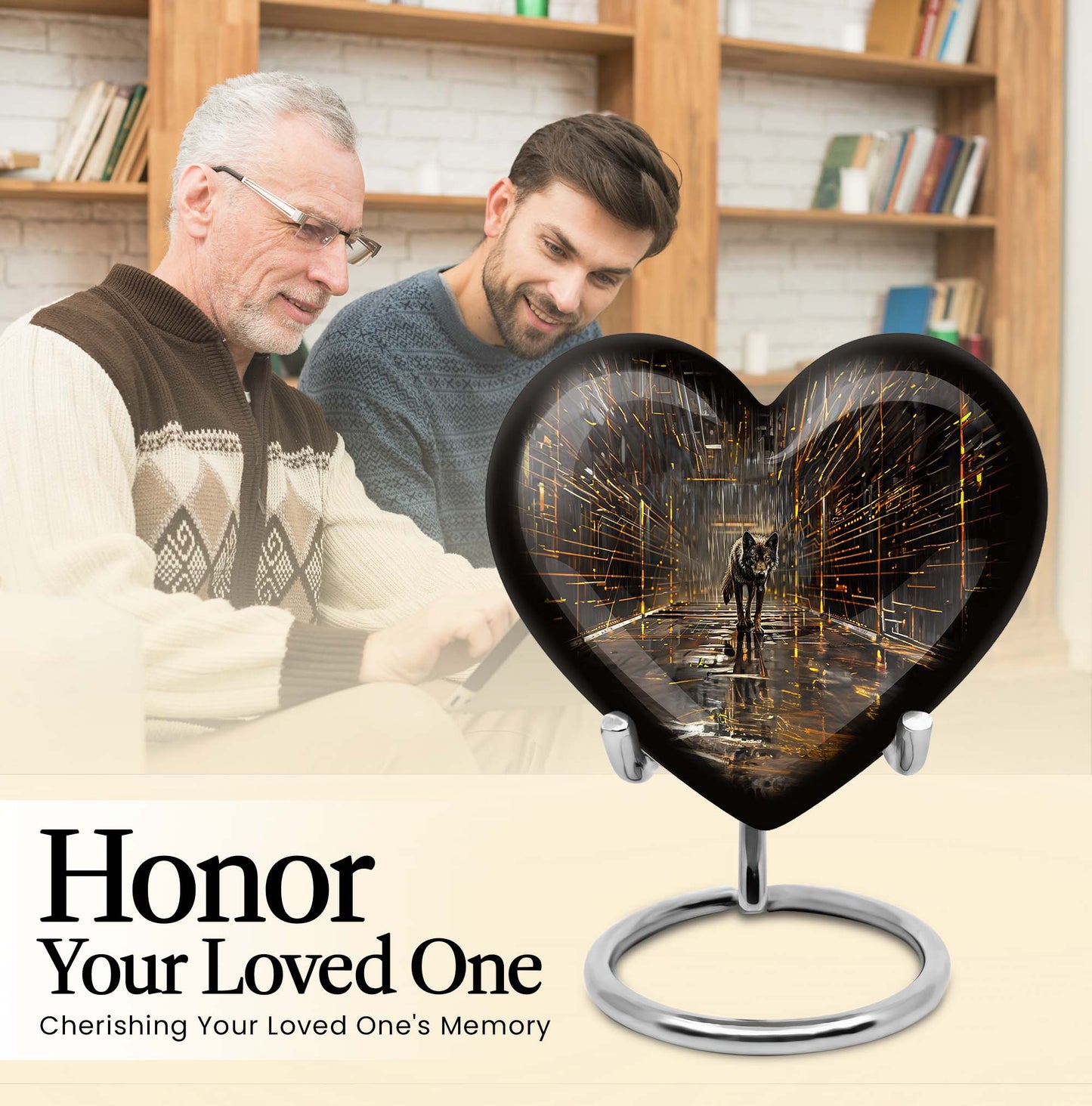 heart-shaped wolf urn
