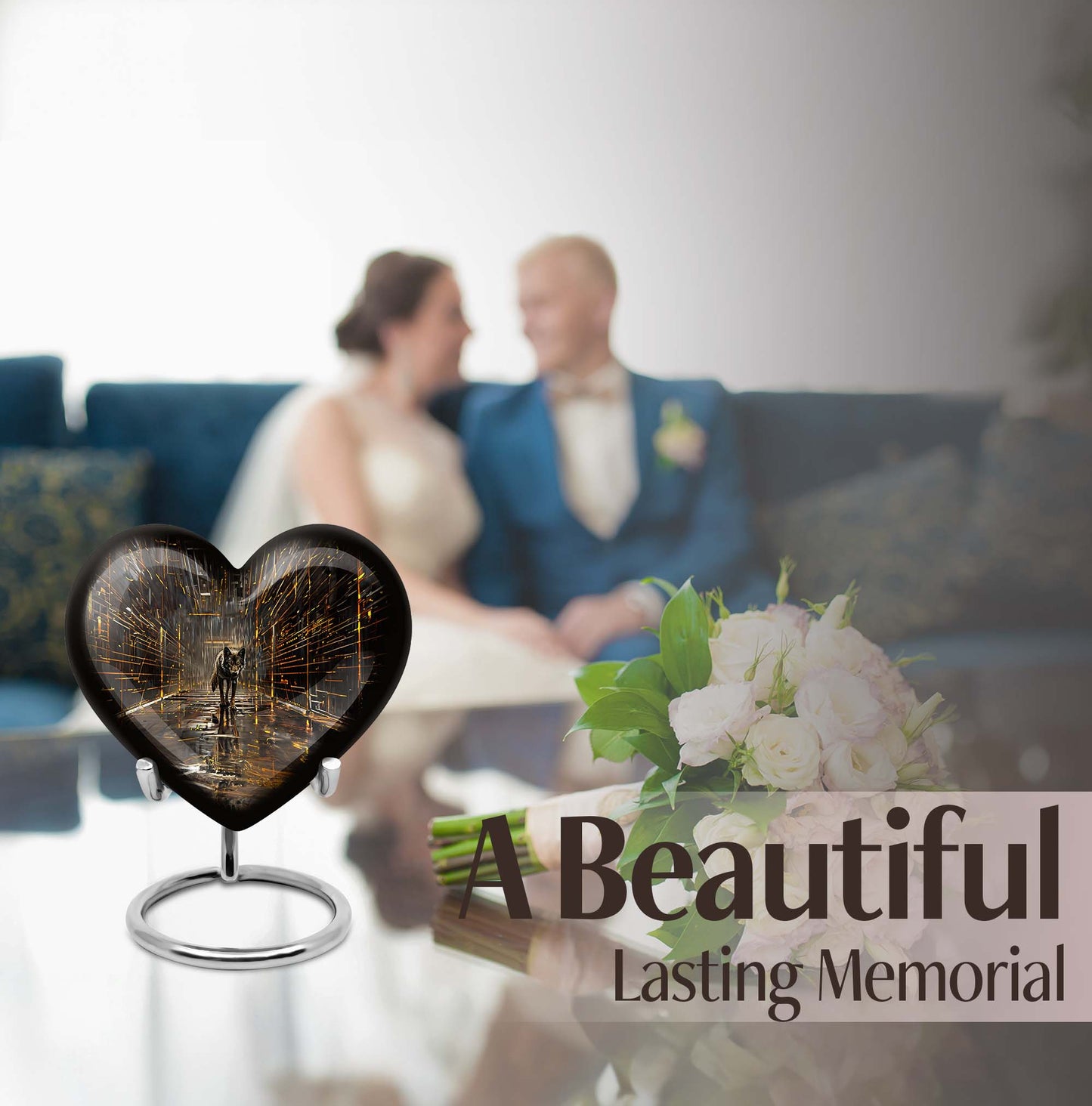 heart-shaped wolf urn
