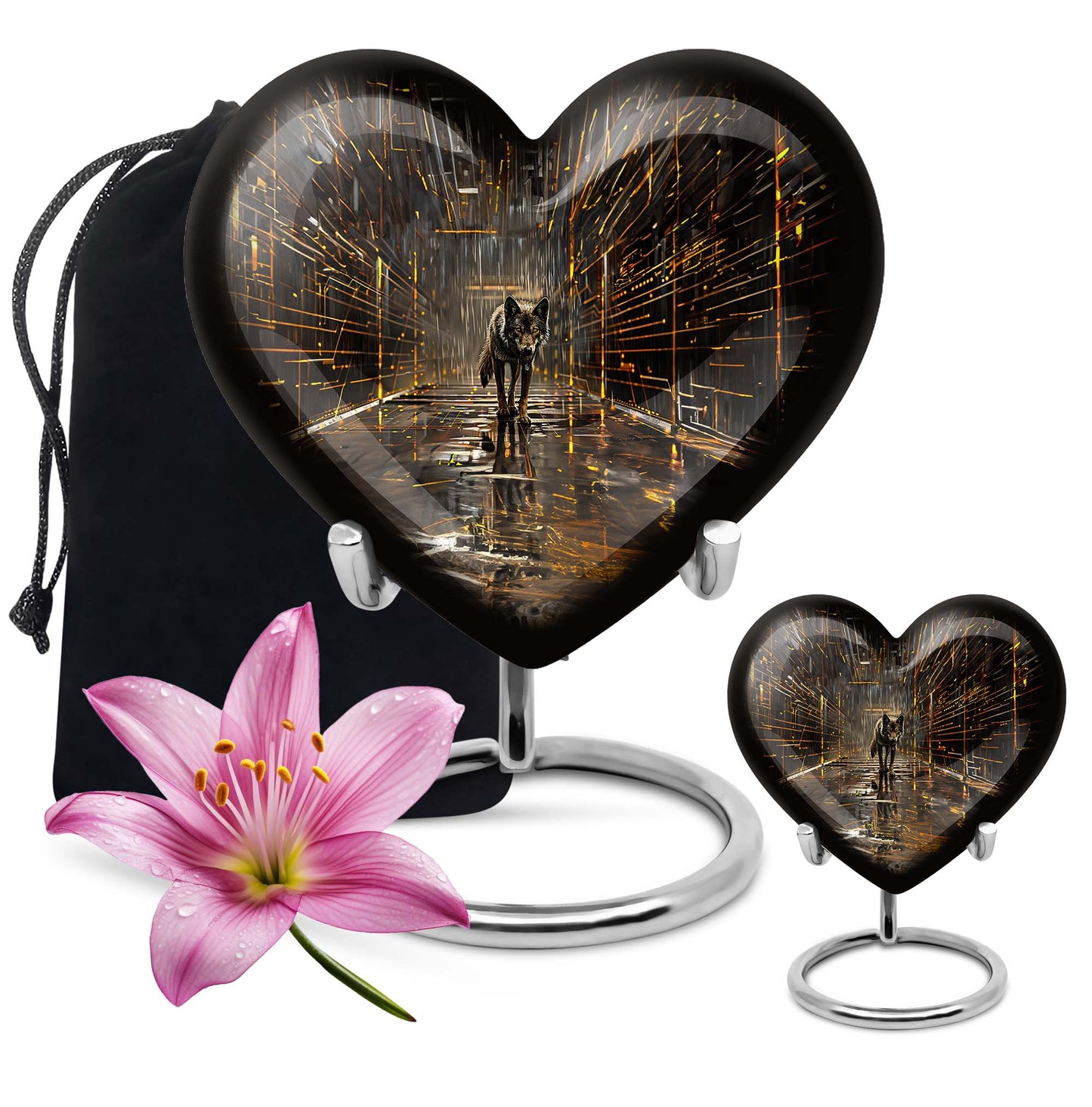 heart-shaped wolf urn