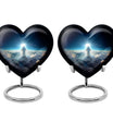 Heart-shaped Jesus Urn made of aluminium for adult human ashes, included velvet pouch