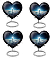 Heart-shaped Jesus Urn made of aluminium for adult human ashes, included velvet pouch