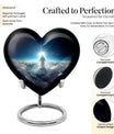 Heart-shaped Jesus Urn made of aluminium for adult human ashes, included velvet pouch