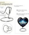Heart-shaped Jesus Urn made of aluminium for adult human ashes, included velvet pouch
