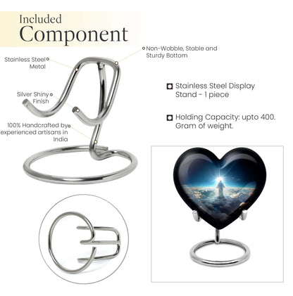 Heart-shaped Jesus Urn made of aluminium for adult human ashes, included velvet pouch