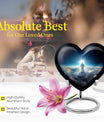 Heart-shaped Jesus Urn made of aluminium for adult human ashes, included velvet pouch