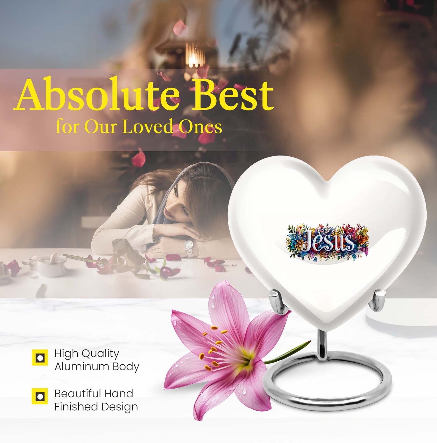 10 inch heart-shaped Jesus Urn for cremation ashes 
