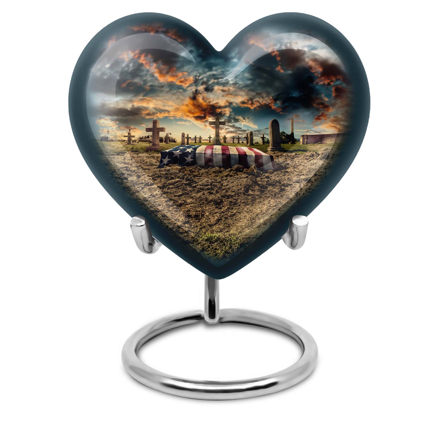 10-inch military heart urn, customizable aluminium memorial urn for adult male