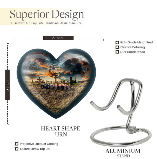 10-inch military heart urn, customizable aluminium memorial urn for adult male