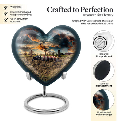 10-inch military heart urn, customizable aluminium memorial urn for adult male